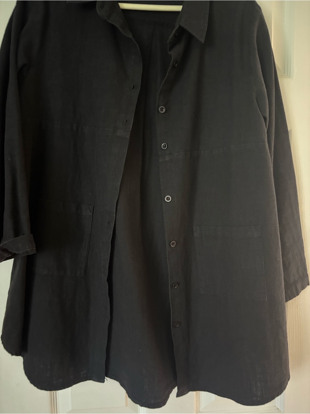Black Linen Lightweight Button-Up Shirt  Jacket